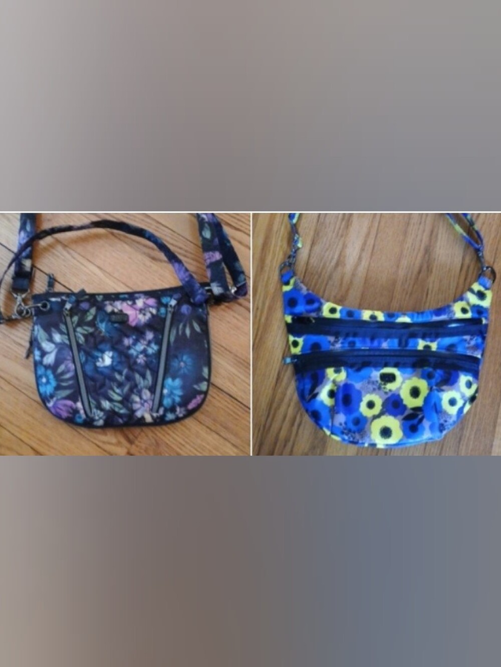 Lug Bag Bundle Set of Two ■ Dark Floral Swivel Crossbody and  Floral Hippy Bags